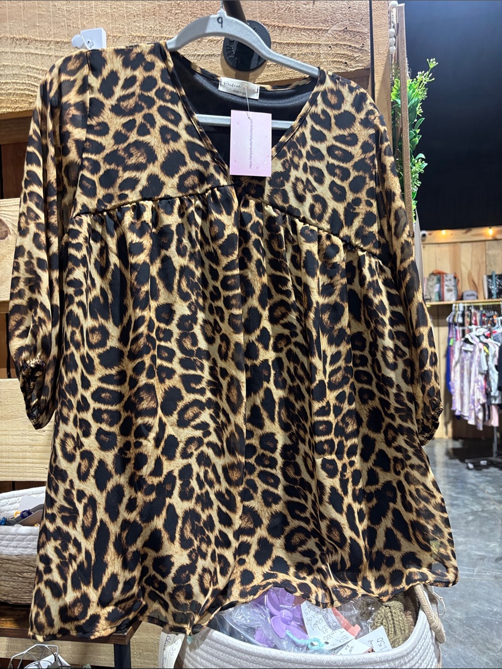 Leopard Print V-Neck Womens Top - Brown